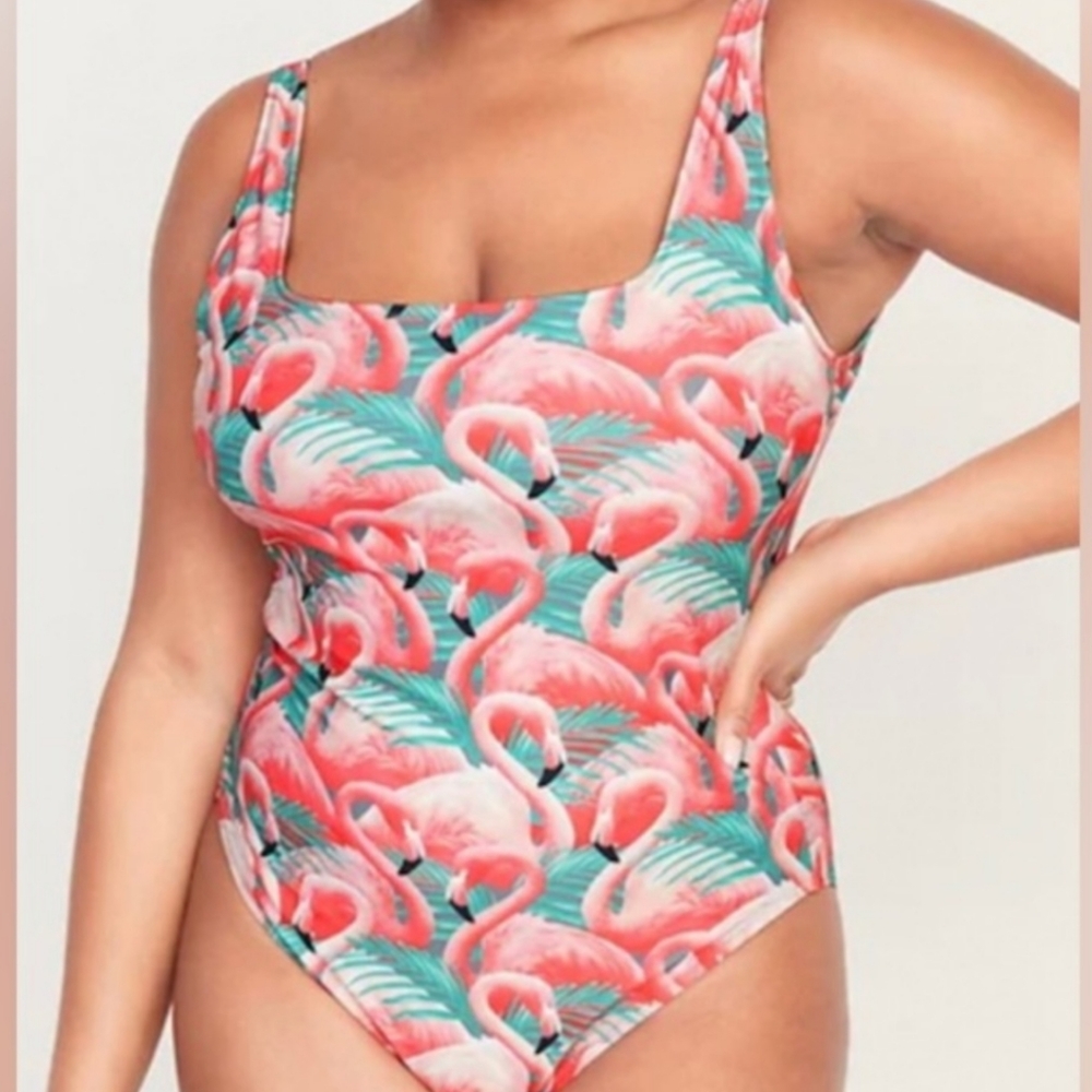 Old Navy Flamingo Print One-Piece Swimsuit in Pink and Teal